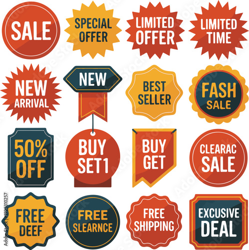 Discount and Offer Badge Icon Set for Marketing