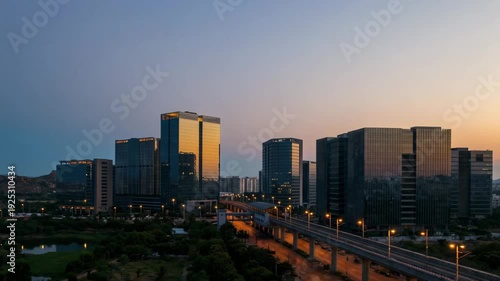 Wallpaper Mural aerial drone timelapse of hyderabad financial district in telangana video conceptual sunset to night video Torontodigital.ca