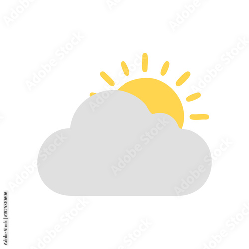 Minimal cloud and sun combo icon representing partly sunny weather with smooth rounded cloud and radiant sun rays, clean flat vector style suitable for apps, dashboards, UI kits, and stock illustratio