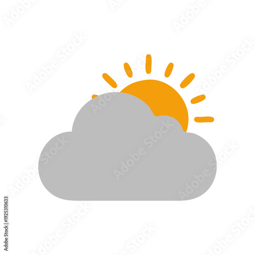 Minimal cloud and sun combo icon representing partly sunny weather with smooth rounded cloud and radiant sun rays, clean flat vector style suitable for apps, dashboards, UI kits, and stock illustratio