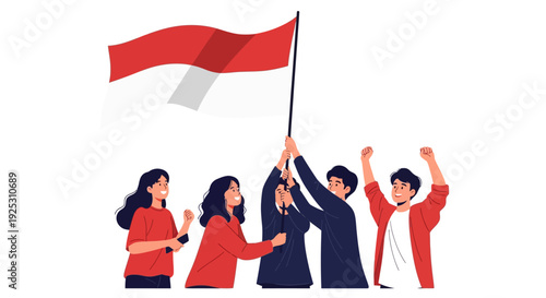 Proud Indonesian Youth Celebrating National Day with Waving Flag, Symbolizing Unity and Patriotism