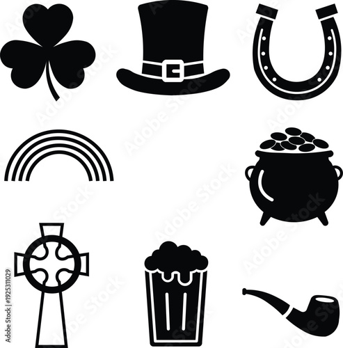 St. Patrick’s Day Black Icon Set.
