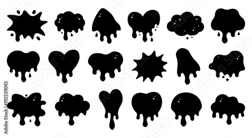 Collection of Filenamearious black dripping liquid shapes. abstract paint splashes and stains designs. Dripping black liquid shapes. a set of abstract paint splashes.