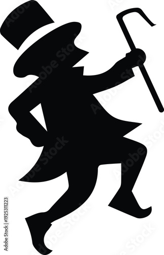 Dancing Leprechaun Silhouette with Cane Vector.