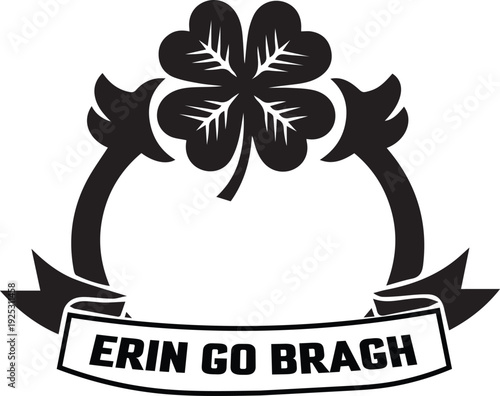 Erin Go Bragh Shamrock Emblem Black Vector.