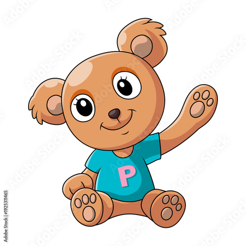 Cute teddy bear cartoon waving hand