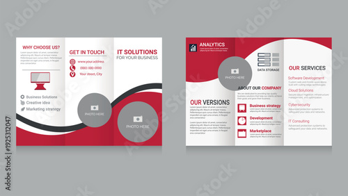 Modern IT Business Trifold Brochure Template Design. Suitable for IT companies, startups, agencies.