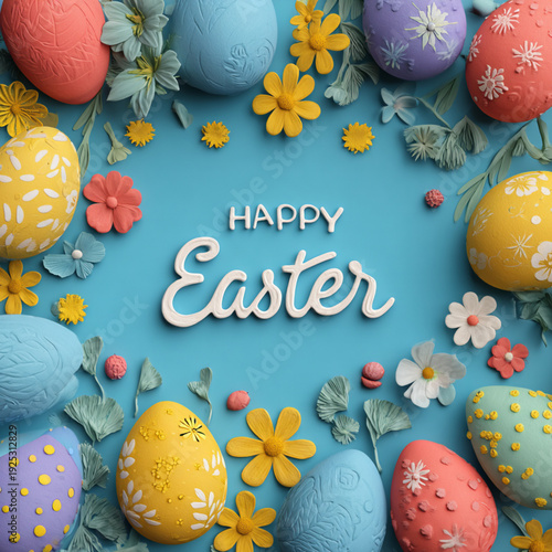 Happy Easter Greeting Background with Colorful Eggs