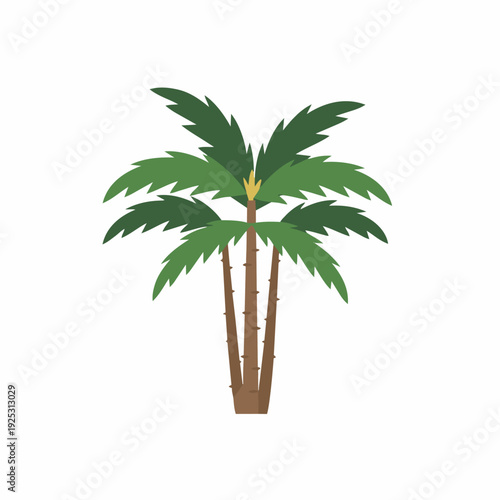 A stylized green palm tree with a brown trunk and spiky leaves, isolated on a white background