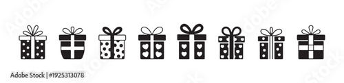 Assortment of gift box icons with bows and patterns for holidays vector