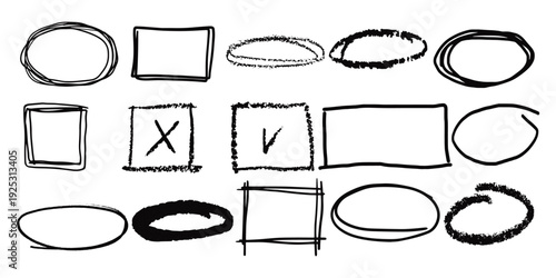 Hand drawn crayon box frame with black pen border and doodle rectangle shape. Dialogue cloud shapes, cartoon crayon communication frame, text box 