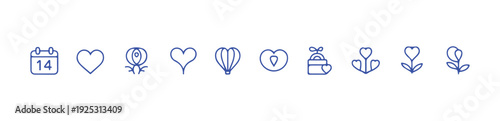 Calendar 14, plant, heart, hot air balloon, gift, anchor heart icons