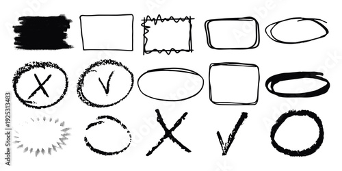 Hand drawn crayon box frame with black pen border and doodle rectangle shape. Dialogue cloud shapes, cartoon crayon communication frame, text box 