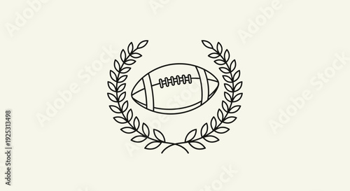 American Football Ball Icon in Laurel Wreath, Sport Achievement Emblem on Light Background