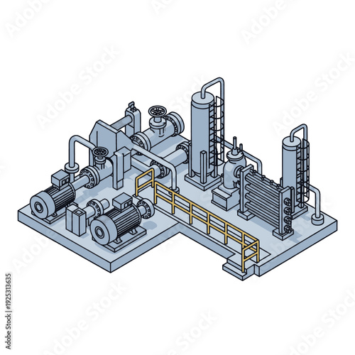 Industrial Machinery Equipment Facility 3D Rendering.