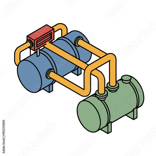 Industrial Pump System with Tanks and Pipes.