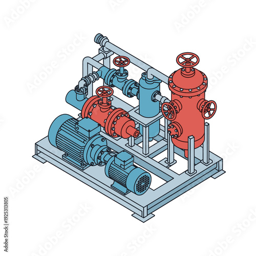 Industrial Pumps and Valves on Metal Frame.