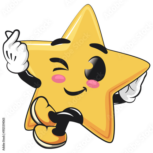cute star mascot character lying down sweetly while giving a sign of love, isolated vector illustration, work of hand drawn