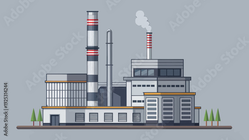 Industrial Factory with Smokestacks Emitting Smoke
