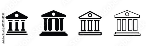 Bank Icon Set, Financial Building Vector Icon, Museum, University, Public Institution