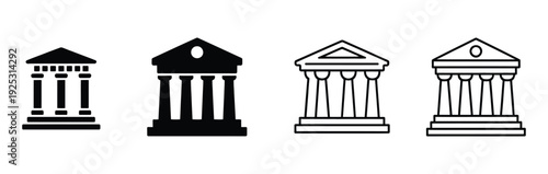 Bank Icon Set, Financial Building Vector Icon, Museum, University, Public Institution