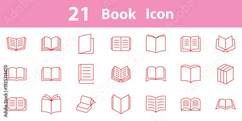 Minimal open and close book icon set in line art vector style. Suitable for academic, library, study, online course, and educational content design. eps 10