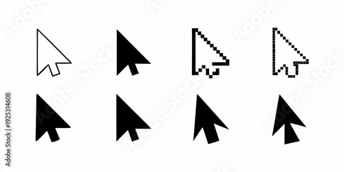 Collection of black and white computer cursor arrow icons in various styles
