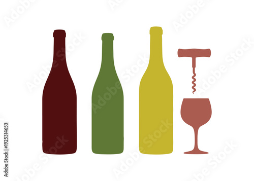 Wine bottle set mockup showcasing a label. 3D vector icon. Minimalist cartoon design.

