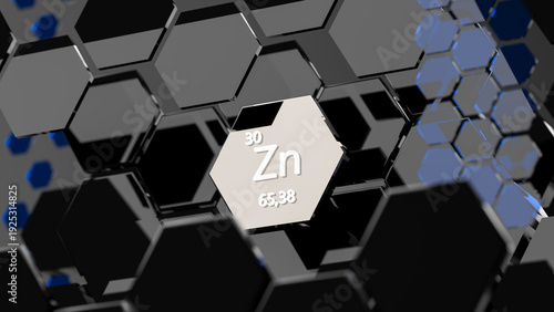 Zinc. Scientific medical research, the effect on human health. The designation of Zinc in the periodic table. 3d rendering