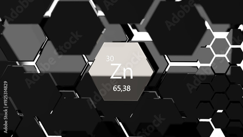 Zinc. Scientific medical research, the effect on human health. The designation of Zinc in the periodic table. 3d rendering