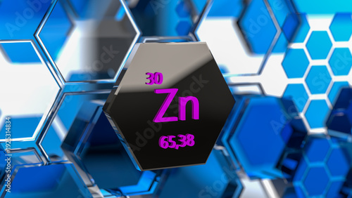 Zinc. Scientific medical research, the effect on human health. The designation of Zinc in the periodic table. 3d rendering