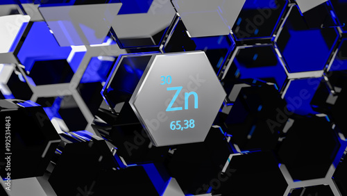 Zinc. Scientific medical research, the effect on human health. The designation of Zinc in the periodic table. 3d rendering