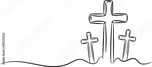 Three crosses line art illustration for Good Friday and Easter Christian ministry