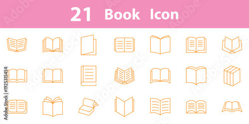 Minimal open and close book icon set in line art vector style. Suitable for academic, library, study, online course, and educational content design. eps 10