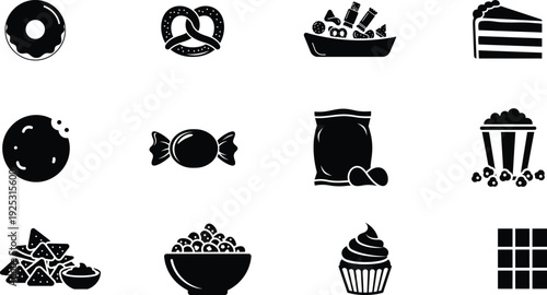 Silhouette of various sweet treats and desserts icons