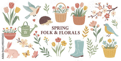Foto Spring garden floral elements illustrations set