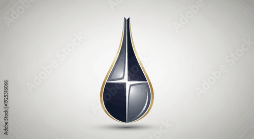 Abstract geometric drop shape design with metallic texture on neutral background