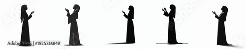 vector silhouette of a Muslim woman standing praying fornt view side view