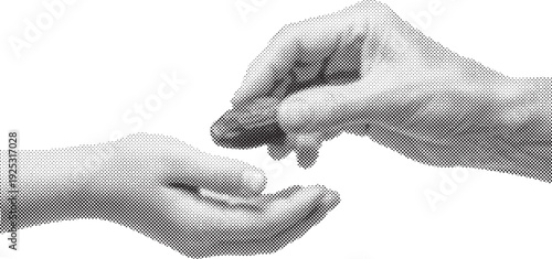 Halftone illustration of two fists touching conceptual vector icon