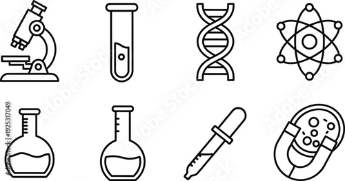 Science icon bundle laboratory equipment and biology symbols