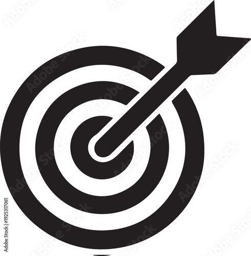 Black and white target with an arrow hitting the bullseye Vector