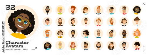 Character, Cartoon and Avatar People with Diverse Faces and Vector Portraits for Business. A Flat Person Set with A Woman Icon, Expert Headshot  and Man in A Round Form Design Illustration.