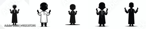 vector silhouette of a Muslim little boy standing praying fornt view front view