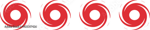 Set of four red spiral swirl icons isolated on white background for abstract motion concept creative graphic design and branding.