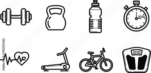 Fitness icon bundle for healthy lifestyle and gym essential graphics