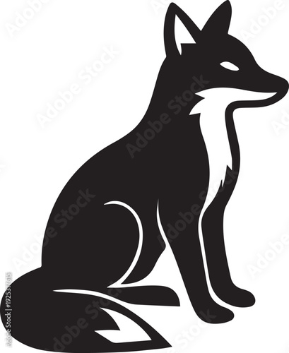 Minimalist black fox sitting illustration