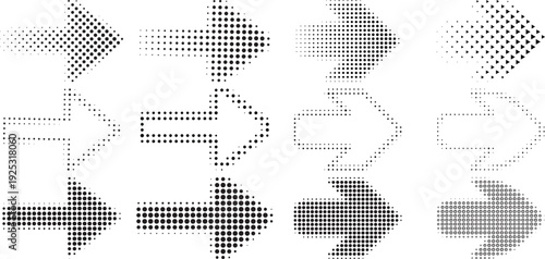 Arrow icon set. Halftone Arrow. Cursor. Black vector arrows icons. Collection different arrows sign. Modern simple arrows. Black arrow pointing to the right 