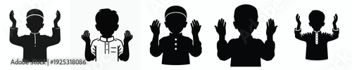 vector silhouette of a Muslim little boy gesture praying front view