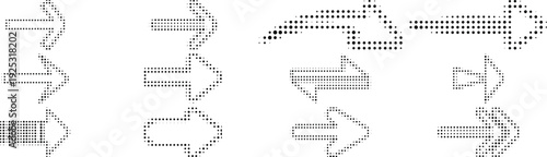 Arrow icon set. Halftone Arrow. Cursor. Black vector arrows icons. Collection different arrows sign. Modern simple arrows. Black arrow pointing to the right 
