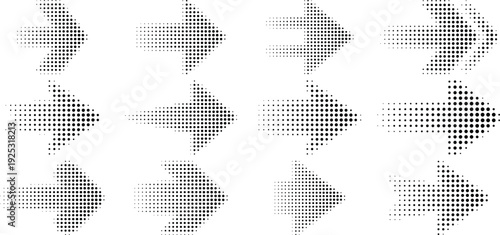Arrow icon set. Halftone Arrow. Cursor. Black vector arrows icons. Collection different arrows sign. Modern simple arrows. Black arrow pointing to the right 